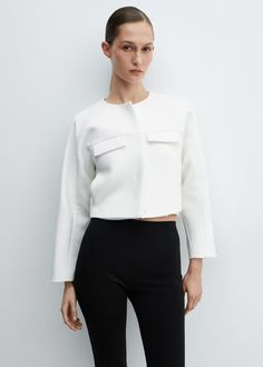 Lapel detail jacket - Women | Mango USA Office Looks For Women, Women's Office, Womens Office, Lapel Jacket, Linen Blend Pants, Stylish Work Outfits, How To Hem Pants, Straight Trousers, Slim Fit Pants