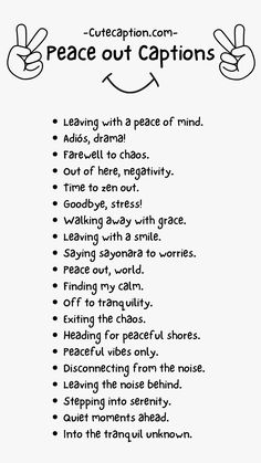 Peace Out Captions for Instagram Captions Short, Funny Instagram Captions, Short Instagram Quotes, Witty Instagram Captions, Cute Captions, Short Instagram Captions, Instagram Captions For Selfies, Clever Captions