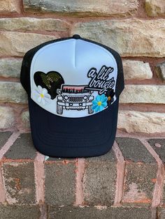 ❤️This listing is NOT for the exact hat show in pictures! ❤️ Material: 100 % Polyester Hat Unique Patches ❤️Size: One Size Adult Hat  It is SnapBack so it is adjustable from 20"-23.5" ❤️This custom trucker is the perfect unique gift! ❤️ Free shipping Hat With Patches, Cute Trucker Hat, Custom Caps, Hat Custom, Trucker Cap, Off Road, Trucker Hat, Gift For Her, Unique Gifts