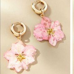 Anthropologie Pink Floral Drop Earrings -New Brand New! Beautiful, Pink Resin Flower And Gold Hoop Earrings! Love These.Unique And Classy! Size: 2” Length Width 1” See More Anthropologie Jewelry In My Closet. Cute Pink Hoop Earrings For Gift, Trendy Pink Flower Drop Earrings, Trendy Pink Flower Jewelry, Pink Flower Charm Dangle Jewelry, Pink Flower-shaped Earrings For Pierced Ears, Pink Flower Earrings For Pierced Ears, Cute Pink Flower Earrings With Ear Wire, Pink Flower Shaped Single Earring, Pink Drop Earrings With Pressed Flowers