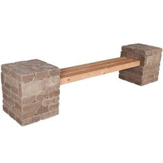 a wooden bench made out of bricks on a white background