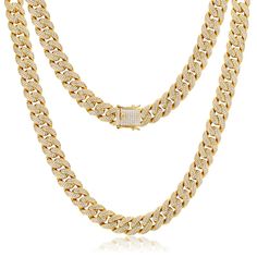 Chains 16inches / Gold Drop Shipping 2022 New Fashion Jewelry 12mm 18K Gold Plated Zircon Iced Out Miami Cuban Link Chain Necklace Expensive Diamond, Miami Cuban Link, Miami Cuban Link Chain, Miami Cuban, Cuban Link Chain Necklaces, Hip Hop Jewelry, Cuban Link, Cuban Link Chain, Gold Plated Chains