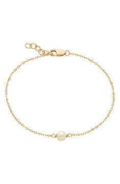 The hidden gem of the sea, each freshwater pearl like the one found in this delicate bracelet is formed and perfected in the dark. Delivered from the Made by Mary studio in a giftable book-style box, each piece is carefully crafted with your story in mind. 6" length; 1/2" extender Pearl size: 4.5mm Sterling silver/14k-gold plate/freshwater pearl Imported Elegant Adjustable Pearl Bracelet With Birthstone, Casual Bracelets, Made By Mary, Dainty Gold Bracelet, Preppy Jewelry, Style Box, Jewelry Accessories Ideas, Freshwater Pearl Bracelet, Gold Bracelets