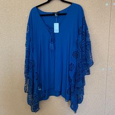 Beautiful Royal Blue Tunic Dress. Can Be Worn As A Dress Or Cover Up At The Pool! It Has A Crochet Edge Lacing On Both Sleeves With A Tie Front Detail. Never Worn. Blue Cover-up For Summer Party, Blue Summer Party Cover-up, Blue Tops For Spring Beach Cover-up, Blue Forever 21 Dress For Vacation, Blue Tunic Cover-up For Spring, Blue Tunic Top For Beach Cover-up, Blue Summer Beach Cover-up Tunic, Spring Tunic Cover-up In Blue, Spring Blue Tunic Cover-up