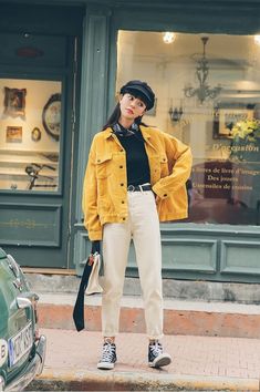 Cheap Multicolor Fall Windbreaker, Yellow Jacket Outfit, Yellow Denim Jacket, Mustard Yellow Outfit, Mustard Jacket, Yellow Outfits, Estilo Hipster, Y2k Aesthetic Fashion, Yellow Jeans