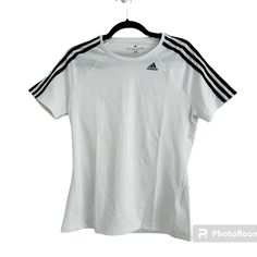 Nwt Adidas Climalite Tshirt. Brand New Never Worn. Size Medium Sportswear T-shirt With Three Stripes For Workout, Sporty White Breathable T-shirt, White Breathable Sportswear T-shirt, White Breathable T-shirt For Athleisure, White Breathable Athleisure T-shirt, Adidas Three Stripes Workout T-shirt, Adidas Logo T-shirt For Workout, White Adidas Sporty T-shirt, Adidas White Sporty T-shirt