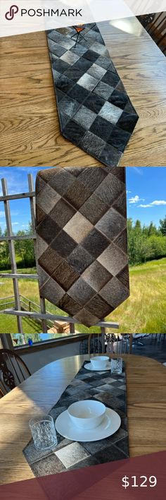 New grey Patched Cowhide Leather Table Runner Handmade boho western cowboy On Table Decor, Montana Western, Cowboy Decor, Cowboy Decorations, Decor Western, Handmade Boho, Western Cowboy