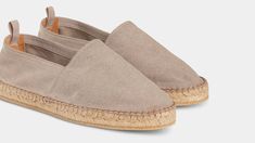 Gray handmade canvas espadrilles | Velasca Casual Linen Espadrilles With Round Toe, Linen Espadrilles With Woven Sole And Round Toe, Natural Canvas Slip-on Espadrilles, Natural Textile Espadrilles With Woven Sole, Casual Jute Espadrilles With Round Toe, Casual Espadrilles With Woven Jute Sole, Casual Jute Espadrilles With Woven Sole, Comfortable Natural Espadrilles With Rubber Sole, Beige Textile Espadrilles With Textured Sole