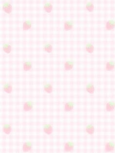 a pink and white checkered wallpaper with strawberrys on it's side