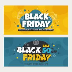 two black friday sale banners, one with an image of a shopping bag and the other with