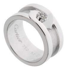 Cartier C de Cartier Vintage White Gold Diamond Solitaire Ring 1cr80-0 Cartier Vintage, Cartier Diamond, Couple Band, Round Diamond Setting, Diamond Solitaire Ring, Men Diamond Ring, Modern Ring, White Gold Band, Diamond Solitaire Rings