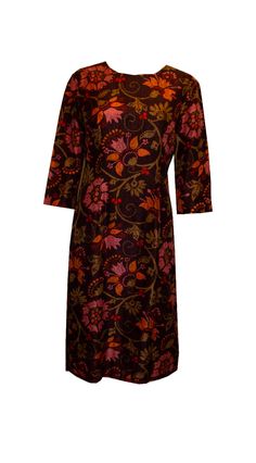 A stunning silk dress by Bernard Freres , Paris, London, in a Liberty print. The dress has a brown background with a pink and orange design. It has a round neckline , elbow length sleaves and is fully lined. Measurements: Bust up to 40'', length 42'' Les Bernard Jewelry Vintage, Orange Design, Liberty Print, Silk Dress, Round Neckline, Dress Clothes For Women, Pink And Orange, Dress Outfits, London