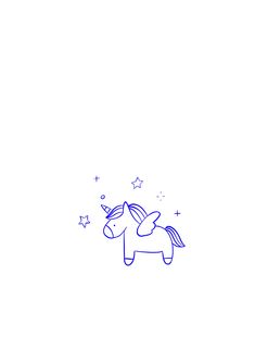 a blue line drawing of a unicorn with stars