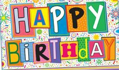 a birthday card with the words happy birthday written in multicolored letters and confetti