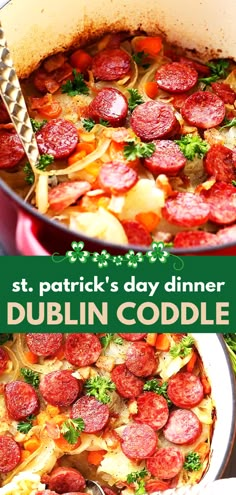 a pot full of food with the words st patrick's day dinner dublin code