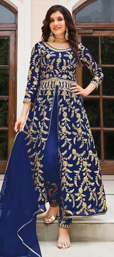 Blue color Salwar Kameez in Net fabric with Embroidered, Sequence, Thread work Engagement Reception, Sequence Work, Net Fabric, Thread Work, Super Sale, Salwar Kameez, Dress Materials, Blue Fashion, Jaipur