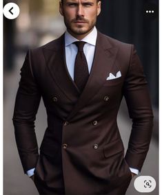 Luxury Brown Three-piece Suit For Groom, Brown Three-piece Suit With Suit Collar For Groom, Luxury Elegant Brown Three-piece Suit, Luxury Brown Three-piece Gentleman's Suit, Trendy Suits For Men, Tailored Brown Three-piece Formal Suit, Men Work Outfits