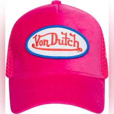 Brand New W/ Tags!!!! Everything In My Closet Is 100% Authentic!! Sold Out Online Please See Images And Ask Any Questions Before Purchasing Brand: Von Dutch Size: Adjustable/Snapback Color: Velvet Pink/White/Blue/Orange Msrp: $120.00 Product Details: Step Into The Spotlight With The Pink Hollywood Velvet Trucker Hat Via Von Dutch. Made From The Best Velvet, This Hat Exudes Luxury And Style. The Pink Hue Provides A Hint Of Class To Any Outfit, Making It Perfect For Both Informal Outings And Speci Pink Flat Bill Trucker Hat For Spring, Casual Pink Snapback Hat With Flat Bill, Trendy Pink Snapback Hat For Spring, Trendy Pink Snapback Baseball Cap, Trendy Pink Snapback Cap, Trendy Pink Baseball Cap With Curved Bill, Trendy Pink Snapback Hat, Casual Pink Flat Brim Baseball Cap, Trendy Pink Snapback Trucker Hat