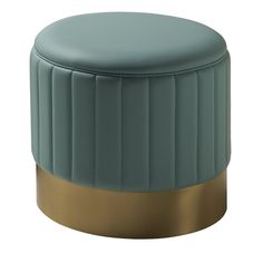 a blue stool with gold trim around it