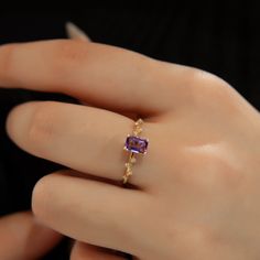 Minimalist Diamond Amethyst Solitaire Ring! Minimalist rings are loved by women. You won't want to fall in love with another ring like this one! That's because you won't want to take this ring off your finger and wear another ring. Now the beautiful sparkles are with you. All items in our store are 100 % handmade products. Don't forget to add the store to your favorites to be informed about discounts. We recommend that you remove your jewelry before doing any activity that may be considered abra Gold Amethyst Birthstone Ring With Accent Stones, Purple Amethyst Ring With Prong Setting As Gift, Fine Jewelry Amethyst Ring As Gift, Gold Amethyst Ring For Promise, Gold Amethyst Ring In Dainty Style, Purple Amethyst Ring Fine Jewelry For Gift, Amethyst Birthstone Ring Purple Gift, Dainty Purple Amethyst Birthstone Ring, 14k Gold Amethyst Promise Ring With Gemstone Accents