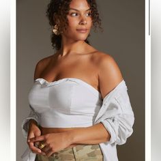 Anthropology Maeve Bustier Top Size Medium In Off White Nwt! Bandeau Crop Top With Built-in Bra For Day Out, Day Out Bandeau Crop Top With Built-in Bra, Chic Bandeau Tube Top With Adjustable Straps, Spring Off-shoulder Tube Top With Built-in Bra, Chic Bandeau Tube Top With Straps, Chic Strapped Bandeau Tube Top, Feminine Strapless Crop Top For Day Out, Fitted Strapless Crop Top For Brunch, Strapless Tube Top With Removable Bra Pads For Spring