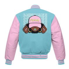 Brand Dunkare SB Dunk Low Visty Varsity Jacket Custom Name Black Girl All Over Print Baseball Varsity Jacket Pink Cotton Urban Outerwear, Urban Style Pink Cotton Outerwear, Pink Varsity Long Sleeve Outerwear, Pink Winter Varsity Jacket, Trendy Patchwork Track Jacket For Streetwear, Pink Long Sleeve Varsity Jacket For Winter, Pink Long Sleeve Varsity Outerwear, Patchwork Outerwear For School In Fall, Pink Cotton Varsity Jacket For Winter