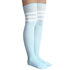 Baby Blue Thigh Highs Trendy Blue Bottoms With Vertical Stripes, Trendy Blue Thigh High Hosiery, Casual Blue Thigh High Stockings, Casual Blue Thigh-high Stockings, Casual Blue Knee-high Socks For Spring, Trendy Blue Stretch Stockings, Trendy Stretch Blue Stockings, Fitted Blue Knee-high Socks, Casual Blue Knee-high Socks