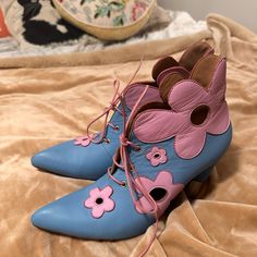 John Fluevog Tauri Floral Booties Size 8.5. Beautiful Condition Worn Only A Handful Of Times. No Flaws. Pink Low Heel Boots For Spring, Spring Boots With Rubber Sole And Almond Toe, Pink Rubber Sole Boots For Spring, Pink Heels With Rubber Sole For Spring, Spring Pink Heels With Rubber Sole, Spring Ankle Boot Heels With Leather Sole, Monster Fashion, John Fluevog Shoes, Fluevog Shoes