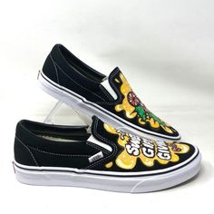 Vans Slip On Sneakers Canvas Yellow Black Men's Skate Low Top Custom Alsu01247 Brand New Without A Box. 100% Authentic! Customized. First Introduced In 1977, The Vans #98now Known As The Classic Slip-Oninstantly Became An Icon In Southern California. Fast Forward To Today, And The Classic Slip-On Is Known Worldwide For Its Comfortable Silhouette, Easy Wearability, And Beloved Design. Made With Sturdy Low Profile Canvas Uppers, The Classic Slip-On Is An Everyday Essential With True “Off The Wall” Vans Old Skool Checkerboard, White High Top Vans, Vans Slip On Shoes, Vans Skate Shoes, Wall Style, Vans Yellow, Tan Sneakers, Sneakers Multicolor, Skate Man