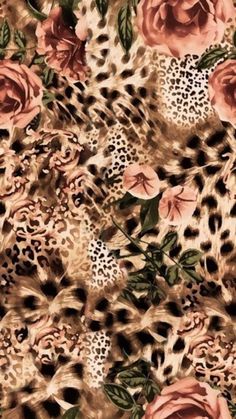 an animal print with roses and leopard spots on the background, is shown in this image