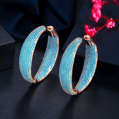 Product information: Material: Copper Style: Crown Processing technology: inlaid with zircon Color: Blue Size Information: Size: 4 CM Packaging list: A pair of earrings Copper Style, Loop Earrings, Blue Dream, Cz Jewelry, Large Hoop Earrings, Pave Setting, Huggie Hoop Earrings, Copper Earrings, Small Shoulder Bag