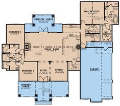 this is the floor plan for these luxury home plans, which include two master suites and three full bathrooms