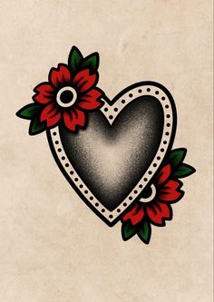 a heart with flowers on the side