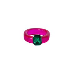 Hot pink resin ring with emerald gemstone Ring size 6.5 Face Shapes Guide, Ring With Emerald, Tech Jewelry, Resin Ring, Emerald Gemstone, Sunglasses Shop, Gemstone Ring, Ring Bracelet, Earings Piercings