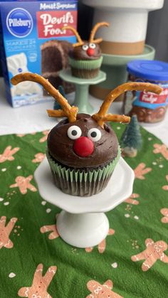 a cupcake with reindeer antlers on it