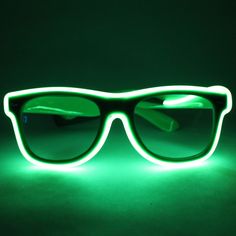 Make your statement with these solid color light up Wayfarer wireless glasses! Material: The glasses are made of a plastic material. The el wire is security tacked onto the front of each pair of glasses. Glasses Color: Green El Wire: Green with 3 modes: on, blinking, and off. The el wire is only placed on the front of the glasses. Battery Pack: The 2032 battery pack is 1 ½” x 1” and is tacked onto the armband for a wireless hands free experience. Battery Type: These glasses take 1 2032 battery w Techno Party, El Wire, Green Light, Battery Pack, Plastic Material, White Green, Hands Free, Color Light, Blue Orange