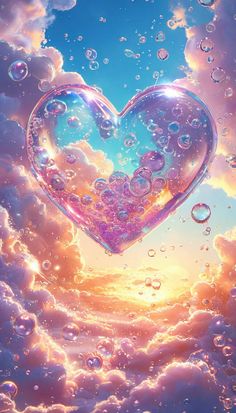 a heart floating in the air surrounded by bubbles