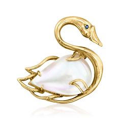 Ross-Simons - C. 1980 Vintage 20x13mm Cultured Pearl Swan Pin, Sapphire Accent. C. 1980. Graceful and unique, our Estate collection swan pin debuts a 20x13mm cultured pearl and a sapphire-accented eye. Finely crafted in polished 14kt yellow gold. Revolver safety. White pearl swan pin. Exclusive, one-of-a-kind Estate Jewelry. Pearl birthstones are the perfect gift for June birthdays. Swan Jewelry, Pearl Birthstone, Cultured Pearls, Estate Jewelry, Vintage Watches, Pearl White, Antique Jewelry, Vintage Antiques, Jewelry Watches