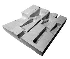 an architectural model of a building made out of concrete blocks and cement mortars, on a white background