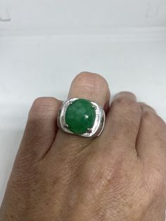 Vintage Lucky Green Nephrite Jade ring Large green nephrite jade Ornate German Silver Vintage ring, does not tarnish, NOT sterling Sizes 7 My jeweler can custom re size for a $10-$20 fee All rings are shipped free in the US in a nice gift box. Check out our over a THOUSAND great reviews Engraving is $4 per letter and is not always perfect depending on the piece. It can take a few days if the jeweler is busy. This is payable to Paypal Judithsltd@gmail.com Green Ring With Large Stone, Green Cabochon Round Stone Rings, Green Gemstone Signet Ring As Gift, Green Rings With Polished Finish And Round Stone, Green Oval Ring With Large Stone, Green Oval Rings With Large Stone, Green Dome Ring For Formal Occasions, Oval Green Ring With Large Stone, Untreated Green Emerald Ring Gift