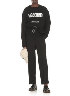 - Black Moschino cotton sweatshirt for man - Crew neck - Long sleeves - Front contrasting color printed logo - Elastic ribbed trimsComposition: 100% Cotton Franco Moschino, Moschino Couture, Vacation Wardrobe, Burberry Hat, Boutique Stores, Gorgeous Bags, Italian Luxury, Print Logo, Valentino Garavani