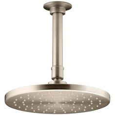 an overhead shower head with the light on