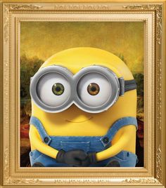 a painting of a minion with glasses on it's face and eyes wide open