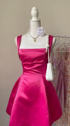 , Style: H5546 Closure: Zipper Details: Square Neck, Sleeveless, Satin, A-Line, Mini, Bow Fabric: Satin Neckline: Square Neck Silhouette: A-Line Pink Square Neck Satin Dress, Dress With Bow In The Back, Elegant Formal Dresses Short, Valentines Day Fits, Mini Homecoming Dress, Dress With A Bow, Mimi Dress, Bow Fabric, Mini Homecoming Dresses