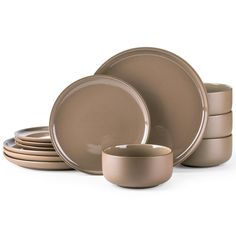 a set of brown dinnerware on a white background