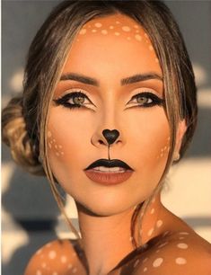 Woodland Deer Makeup, Fox Halloween Makeup For Women, Woodland Animals Halloween Costumes, Cute Lion Makeup, Animal Halloween Makeup Easy, Deer Fairy Makeup, Fox Make Up Halloween, Squirrel Makeup Halloween