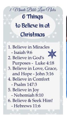 a christmas card with the words, 6 things to believe in at christmas written below