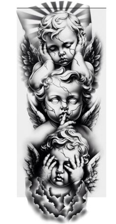 Angel Sleeve Tattoo, Angle Tattoo, Cupid Tattoo, See Tattoo, Cherub Tattoo, Evil Tattoo, Realistic Tattoo Sleeve, Evil Tattoos, Chicano Style Tattoo