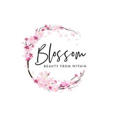 the logo for blossom beauty from within, with pink flowers in a circle around it