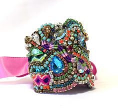 Stunning and Vibrant Colors Friendship Cuff made form Vintage and new Rhinesons Swarovski Crystals by Couturelove on Etsy https://www.etsy.com/listing/125717666/stunning-and-vibrant-colors-friendship Fabric Cuff Bracelet, Pico Rivera, Arm Wear, Ethnic Jewelry, Color Collection, Vintage Rhinestone, Craft Inspiration, Types Of Fashion Styles, Beaded Embroidery